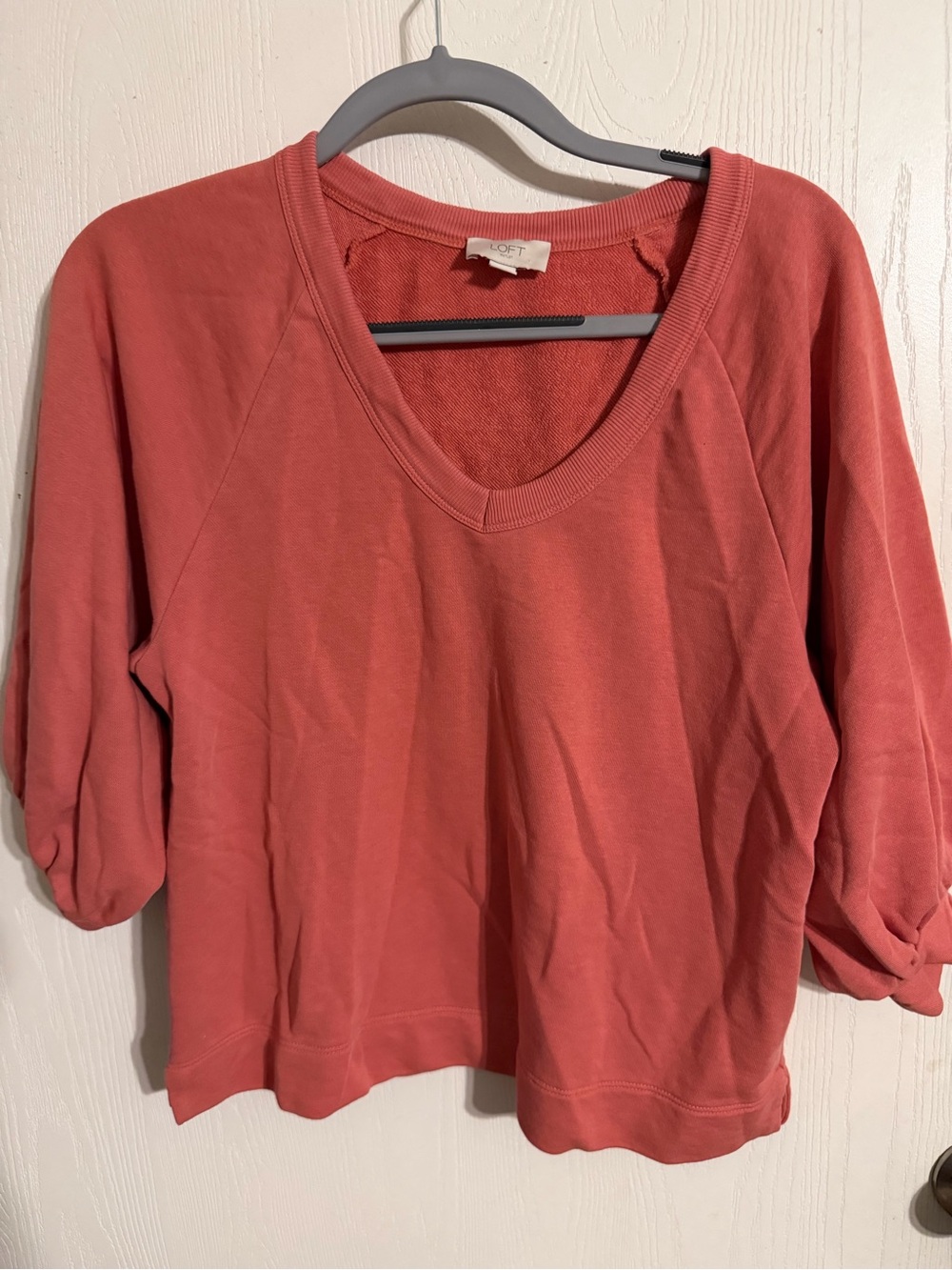 LOFT Outlet Pink V-Neck Sweatshirt Pullover-Med